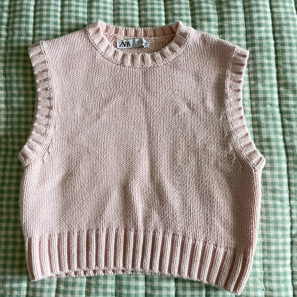 Zara | Tops | Baby Pink Zara Knit Crop Sweater Vest | Poshmark